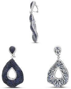 EXTRA LARGE 20.99CT DIAMOND & AAA SAPPHIRE 18KT WHITE GOLD FUN HANGING EARRINGS
