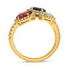 LARGE 2.99CT DIAMOND & AAA PINK & BLUE SAPPHIRE 18KT YELLOW GOLD OVAL LOVE RING