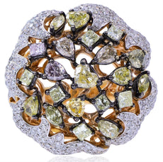 EXTRA LARGE 3.80CT WHITE & MULTI COLOR MULTI SHAPE DIAMOND 18KT ROSE GOLD RING