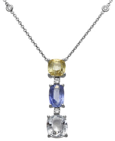 7.05CT DIAMOND & AAA MULTI COLOR SAPPHIRE 18K WHITE GOLD 3D BY THE YARD NECKLACE