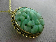 ANTIQUE AAA JADE 14KT YELLOW GOLD 3D HANDCRAFTED OVAL FLOWER FILIGREE PIN BROOCH