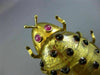 ESTATE LARGE .10CT AAA RUBY 18KT YELLOW GOLD HANDCRAFTED GLASS BEETLE BROOCH PIN