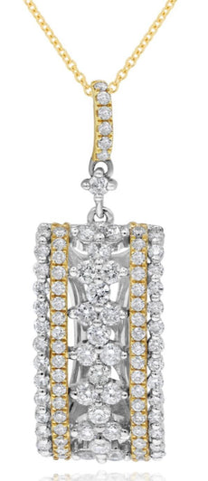 1.10CT DIAMOND 18K 2 TONE GOLD 3D MULTI FLOWER RECTANGULAR LOVE FLOATING PENDANT