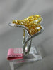 ESTATE LARGE 4.12CT WHITE & FANCY YELLOW DIAMOND 18K 2 TONE GOLD 3D FLOWER RING