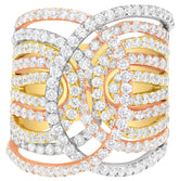 LARGE 4.05CT DIAMOND 18KT TRI COLOR GOLD 3D MULTI ROW LOVE KNOT ANNIVERSARY RING