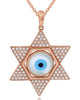 .35CT DIAMOND & AAA MOTHER OF PEARL 14K ROSE GOLD STAR OF DAVID EVIL EYE PENDANT