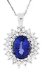 LARGE 3.90CT DIAMOND & AAA TANZANITE 14K WHITE GOLD OVAL FLOWER FLOATING PENDANT
