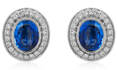 5.82CT DIAMOND & AAA SAPPHIRE 18K WHITE GOLD OVAL & ROUND HALO FILIGREE EARRINGS