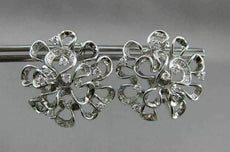 ANTIQUE LARGE 1.36CT DIAMOND 14KT WHITE GOLD 3D FLOWER EARRINGS STUNNING! #19466