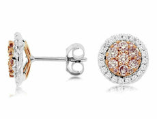 ESTATE .75CT WHITE & PINK DIAMOND 14K WHITE & ROSE GOLD 3D CLUSTER STUD EARRINGS