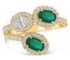 LARGE 1.79CT DIAMOND & AAA EMERALD 18KT YELLOW GOLD OVAL MULTI FLOWER FUN RING