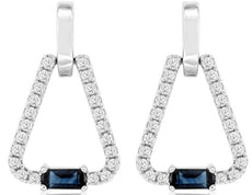 1.24CT DIAMOND & AAA SAPPHIRE 14KT WHITE GOLD EMERALD CUT ROUND HANGING EARRINGS