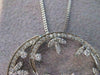 LARGE ANTIQUE DIAMOND 14KT WHITE GOLD FLOWER MEDAL PENDANT + CHAIN #18538