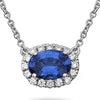 1.09CT DIAMOND & AAA SAPPHIRE 18KT WHITE GOLD OVAL SOLITAIRE HALO LOVE NECKLACE