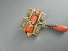 ANTIQUE .14CT ROSE CUT DIAMOND 18KT Y GOLD CORAL & BLACK ENAMEL PIN BROOCH #1892
