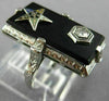ANTIQUE LARGE .04CT DIAMOND AAA ONYX 14K WHITE GOLD 3D FILIGREE LION RING #26429