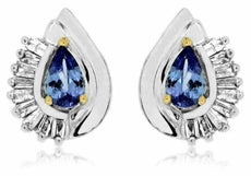 ESTATE 1.30CT DIAMOND & AAA TANZANITE 14KT WHITE GOLD CLASSIC TEAR DROP EARRINGS