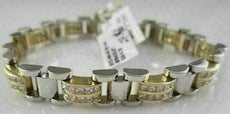 ESTATE WIDE 14K TWO TONE PRINCESS CUT DIAMOND BRACELET