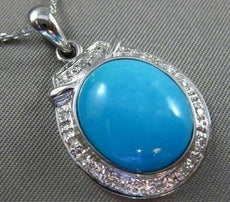 ESTATE LARGE .22CT DIAMOND & AAA TURQUOISE 14KT WHITE GOLD 3D FLOATING PENDANT