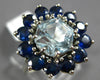 ESTATE 5.40CT AAA SAPPHIRE & AQUAMARINE 14KT WHITE GOLD FLOWER HEXAGON FUN RING