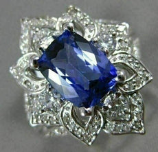 LARGE 2.46CT DIAMOND & AAA CUSHION CUT TANZANITE 14KT WHITE GOLD ENGAGEMENT RING