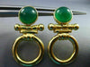 ESTATE GREEN AGATE 14K YELLOW GOLD 3D HANDCRAFTED CIRCLE OF LIFE EARRINGS #25291