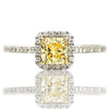 ESTATE .53CT WHITE & FANCY YELLOW DIAMOND 18K 2 TONE GOLD SQUARE ENGAGEMENT RING