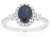 1.87CT DIAMOND & AAA SAPPHIRE 14KT WHITE GOLD OVAL 3 STONE HALO ENGAGEMENT RING