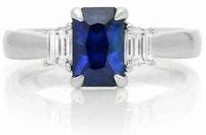 ESTATE 1.98CT DIAMOND & AAA SAPPHIRE PLATINUM CLASSICTHREE STONE ENGAGEMENT RING