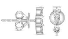 .25CT DIAMOND 14KT WHITE GOLD CLASSIC ROUND 3 STONE SHARED PRONG STUD EARRINGS