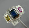ESTATE WIDE 2.57CT DIAMOND & MULTI COLOR SAPPHIRE 18K WHITE GOLD ENGAGEMENT RING