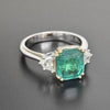 LARGE 2.91CT DIAMOND & AAA EMERALD 18KT 2 TONE GOLD THREE STONE ENGAGEMENT RING