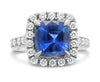 GIA LARGE 5.05CT DIAMOND & AAA CUSHION SAPPHIRE 18KT WHITE GOLD ENGAGEMENT RING