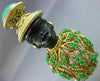 ESTATE LARGE AAA EMERALD & GREEN CARNELIAN 14KT YELLOW GOLD 3D LADY EBONY BROOCH