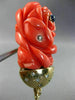 ANTIQUE MASSIVE .8CT DIAMOND & AAA SAPPHIRE CORAL 14K YELLOW GOLD BROOCH PENDANT