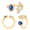 LARGE 1.58CT DIAMOND & AAA SAPPHIRE 14KT YELLOW GOLD MULTI SHAPE MULTI LEAF RING
