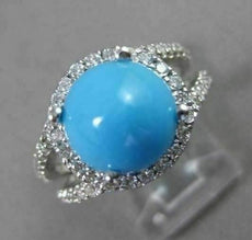 ESTATE WIDE 1.11CT DIAMOND & AAA TURQUOISE 14KT WHITE GOLD HALO FUN RING #18927