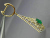ESTATE LARGE 3.15CT DIAMOND EMERALD 14KT TWO TONE GOLD FILIGREE HANGING EARRINGS