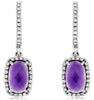 2.11CT DIAMOND & AAA AMETHYST 14K WHITE GOLD 3D CUSHION & ROUND HANGING EARRINGS