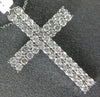ESTATE LARGE 2.0CT DIAMOND 14KT WHITE GOLD 3D CLASSIC TWO ROW CROSS PENDANT