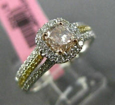 ESTATE GIA .86CT DIAMOND 18K TRI COLOR GOLD SQUARE FILIGREE HALO ENGAGEMENT RING