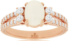 1.55CT DIAMOND & AAA OPAL 14KT ROSE GOLD 3D CLASSIC OVAL & ROUND ENGAGEMENT RING