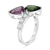 WIDE 4.45CT DIAMOND & AAA PINK & GREEN SAPPHIRE 18KT WHITE GOLD PEAR SHAPE RING