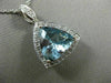 ESTATE LARGE 6.09CT DIAMOND & AQUAMARINE 14K WHITE GOLD 3D TRILLION HALO PENDANT
