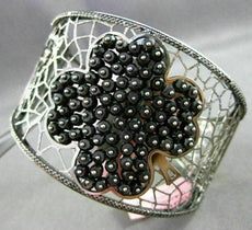 ESTATE EXTRA WIDE 1.30CT DIAMOND 14KT BLACK GOLD 4 CLOVER HEART BANGLE BRACELET