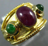 ESTATE WIDE 1.70CT AAA RUBY & EMERALD 14KT YELLOW GOLD 3D FILIGREE RING #25122