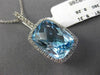 ESTATE LARGE 9.61CT DIAMOND & CUSHION BLUE TOPAZ 14K WHITE GOLD FILIGREE PENDANT