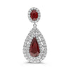 2.78CT DIAMOND & AAA RUBY 14K WHITE GOLD DOUBLE HALO TEAR DROP HANGING EARRINGS