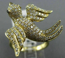 ESTATE WIDE 1.31CT WHITE & BLACK DIAMOND 14KT YELLOW GOLD 3D HAPPY BIRD FUN RING