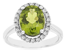 3.05CT DIAMOND & AAA PERIDOT 14KT WHITE GOLD OVAL & ROUND FRIENDSHIP LOVE RING